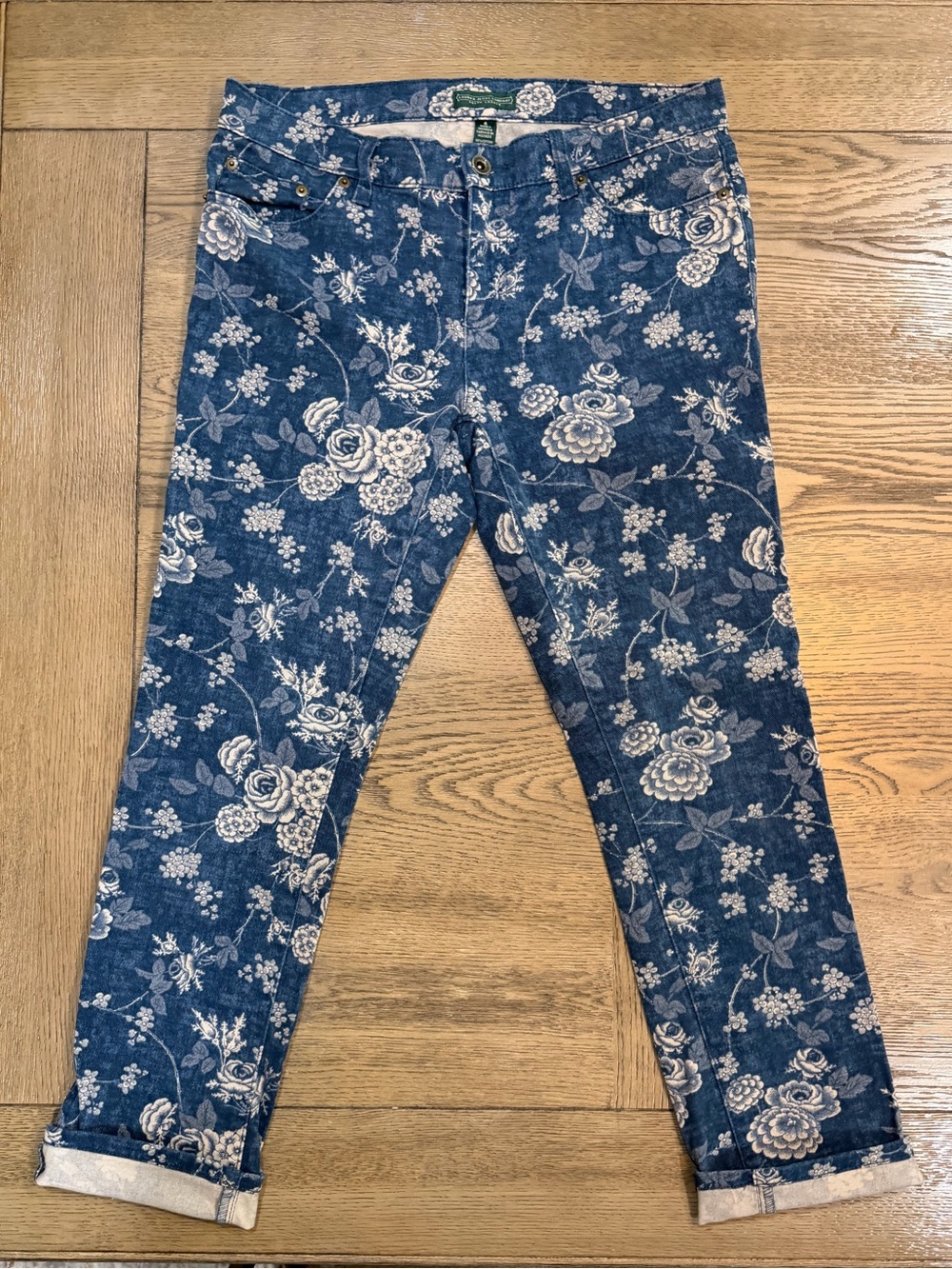 Ralph Lauren Vintage 90’s Y2K Blue & White Floral Modern Straight Ankle Jeans